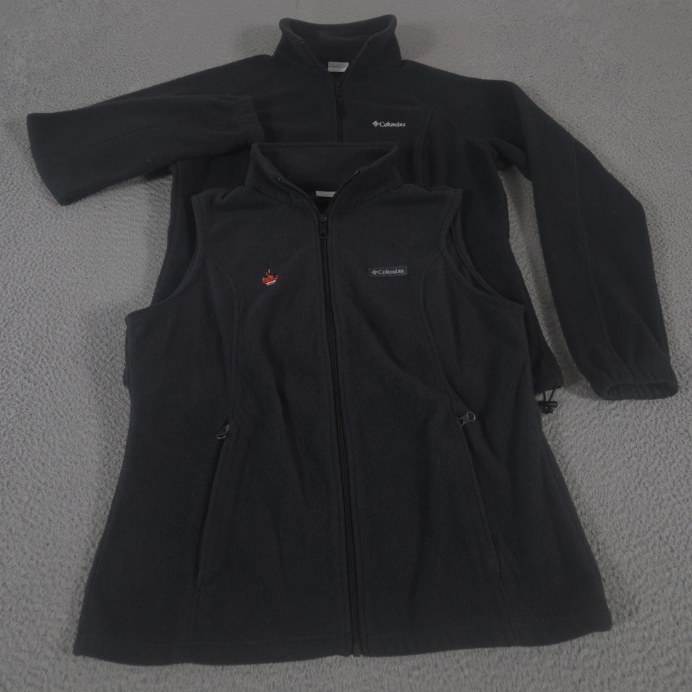 LOT OF 2 Columbia Jacket & Vest Womens L Black Benton Springs Full Zip Fleece